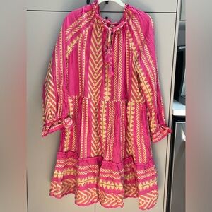 Maeve by Anthropologie Cotton Pink  Dress w/ Yellow Embroidery, Tassels/Pockets.